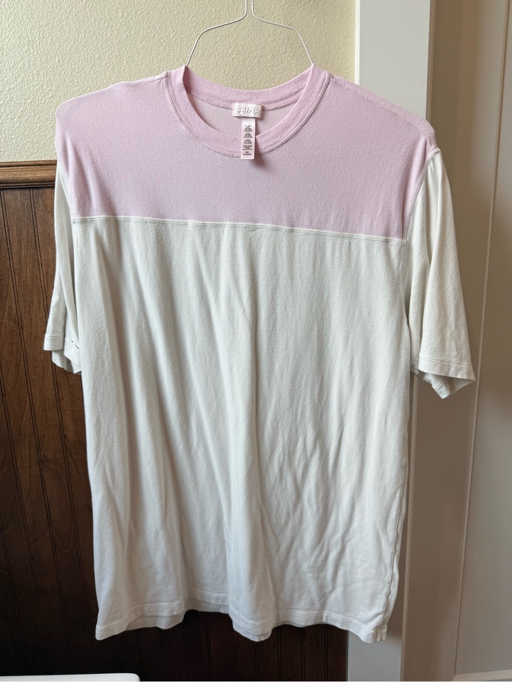 SKIMS Pale Pink & White Colorblock Short Sleeve Tee